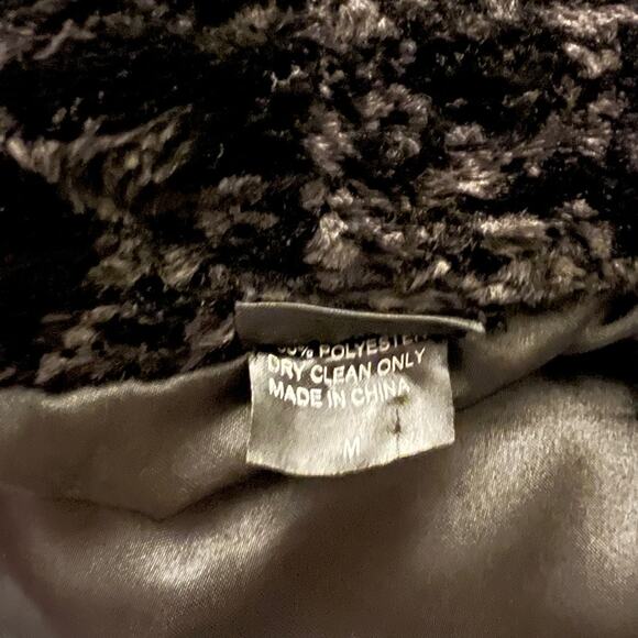 90’s Vintage Cejon Black Faux Fur Lambswool Glam Goth Waist Length Coat Jacket M - Picture 4 of 8